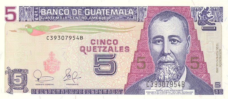 Front of Guatemala p106a: 5 Quetzales from 2003