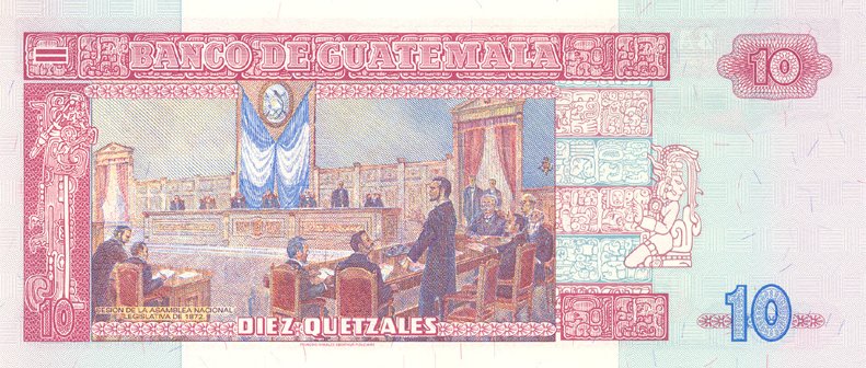 Back of Guatemala p107: 10 Quetzales from 2003