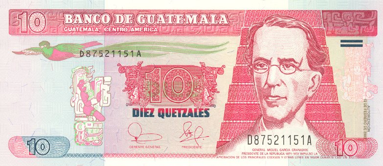 Front of Guatemala p107: 10 Quetzales from 2003