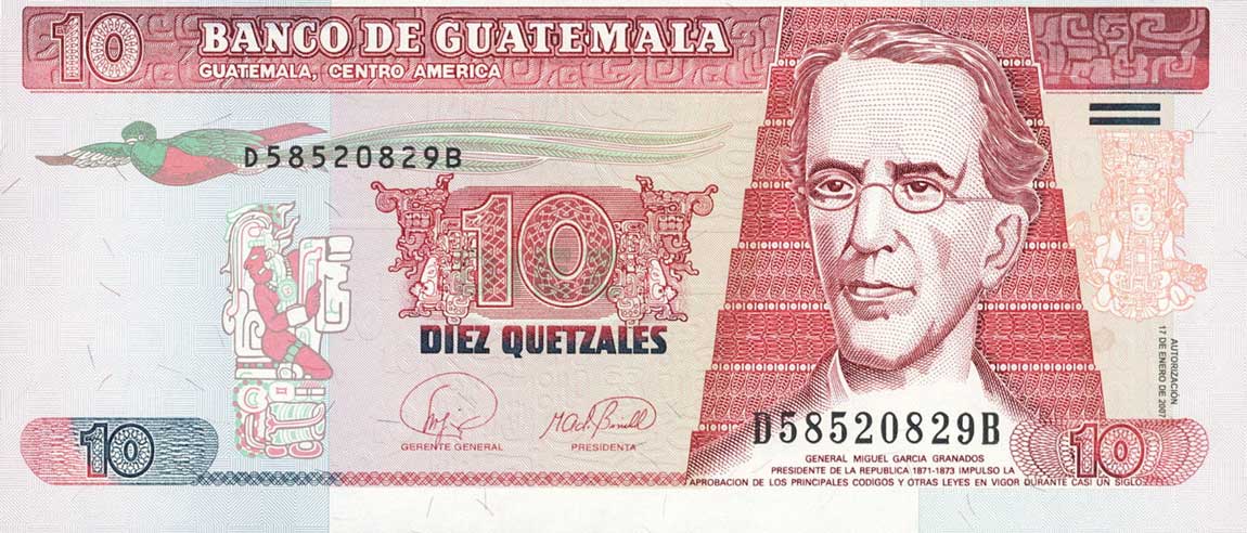 Front of Guatemala p111b: 10 Quetzales from 2007