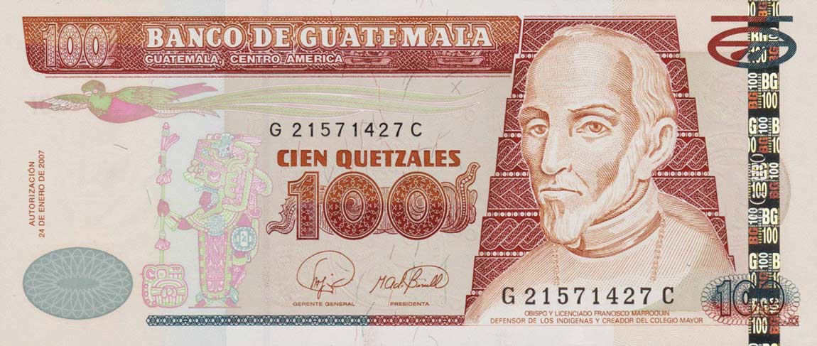 Front of Guatemala p114b: 100 Quetzales from 2007