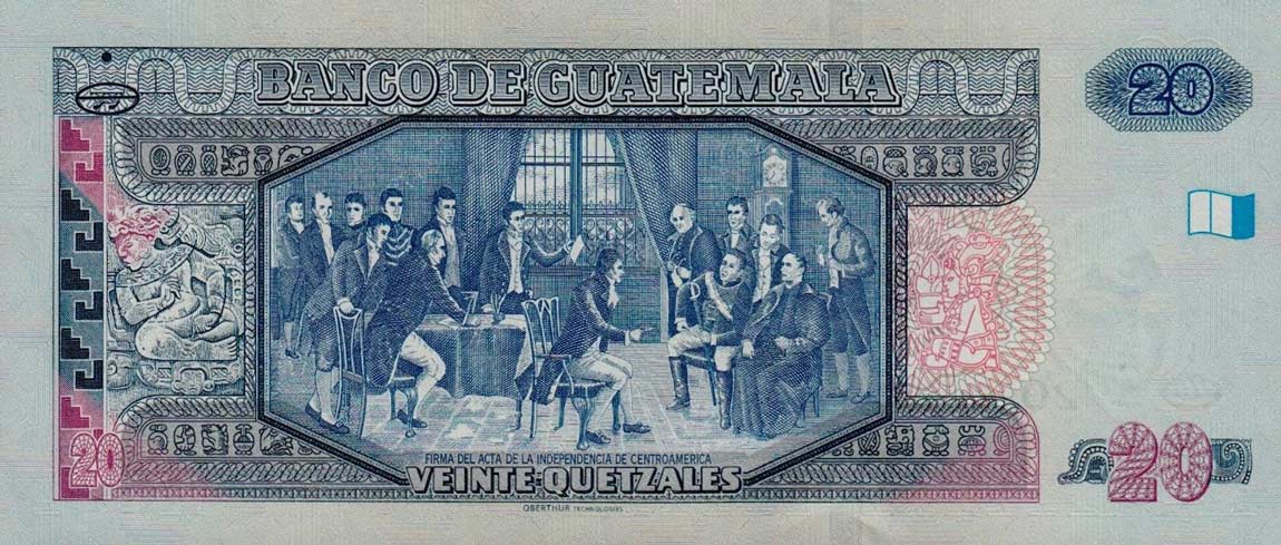 Back of Guatemala p118: 20 Quetzales from 2008