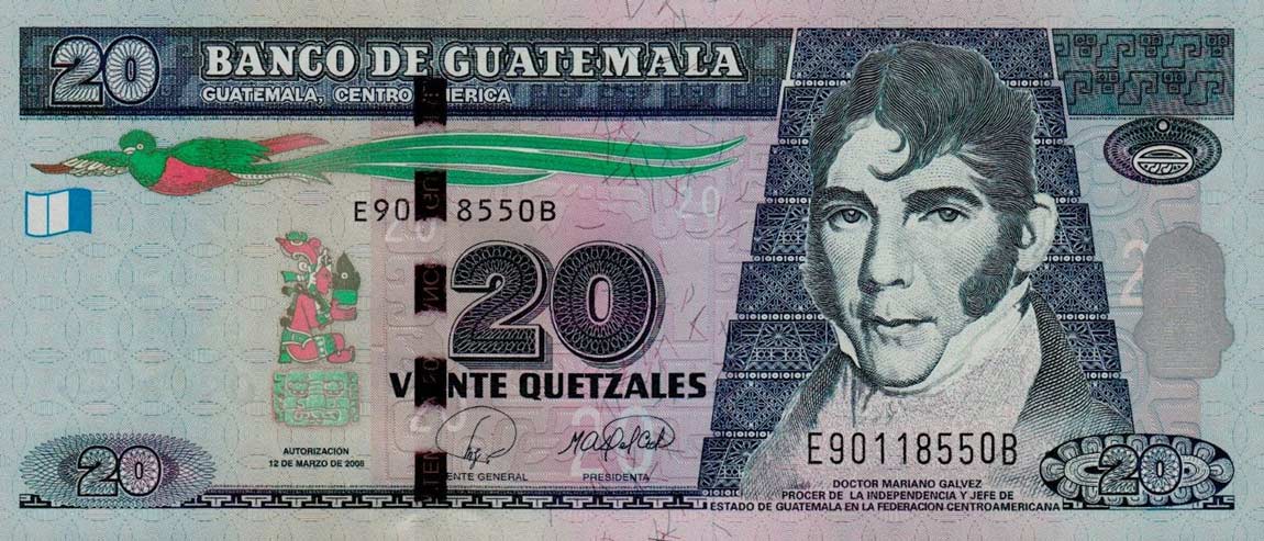 Front of Guatemala p118: 20 Quetzales from 2008