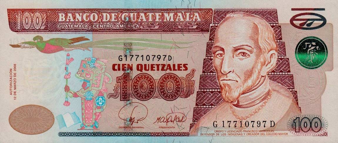 Front of Guatemala p119: 100 Quetzales from 2008