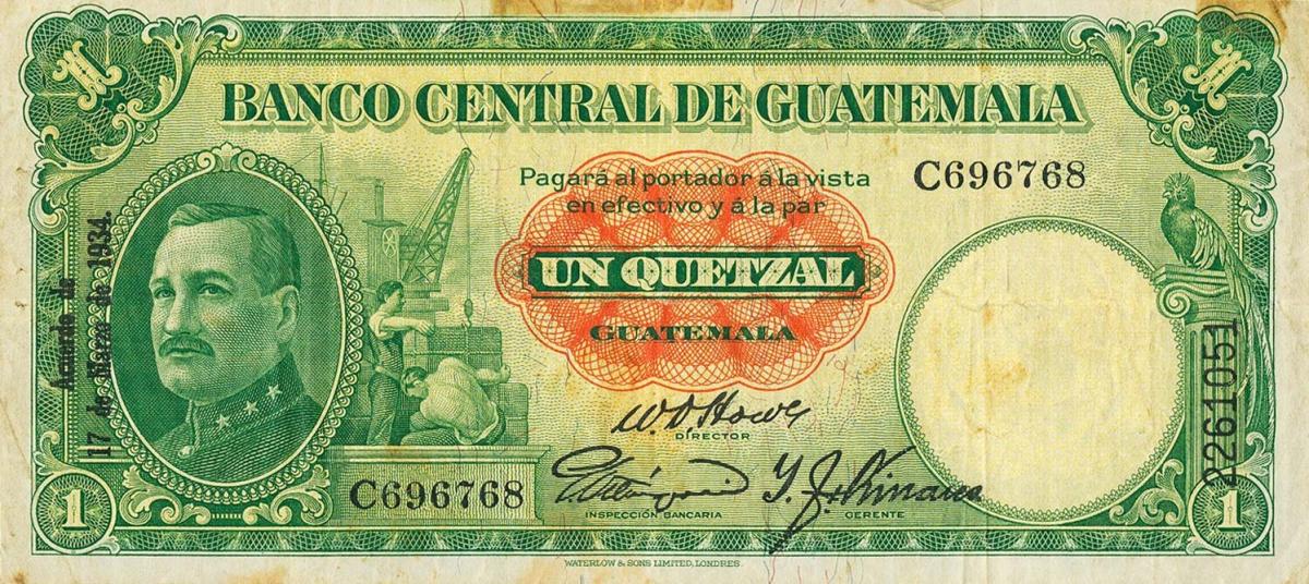 Front of Guatemala p11a: 1 Quetzal from 1928