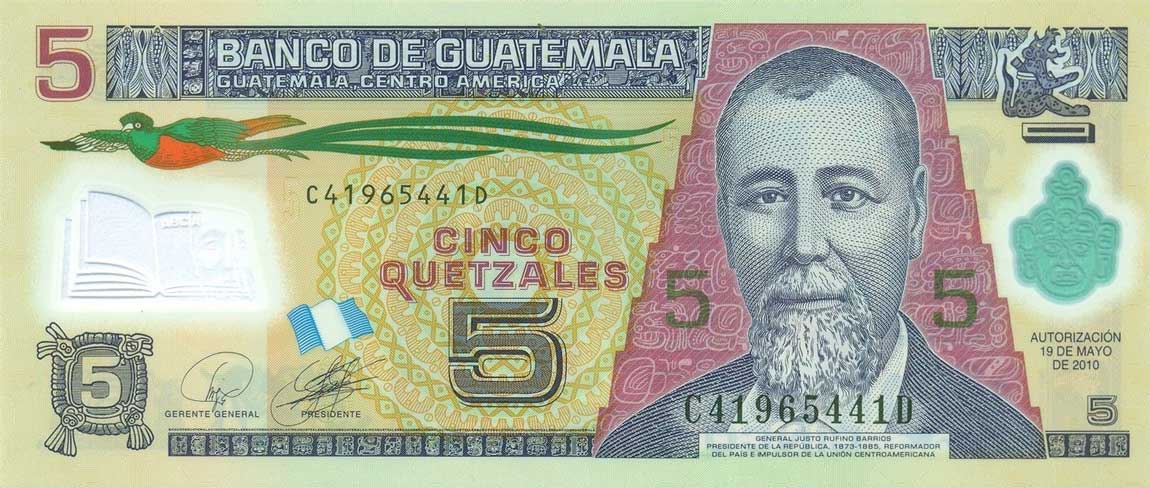 Front of Guatemala p122a: 5 Quetzales from 2010