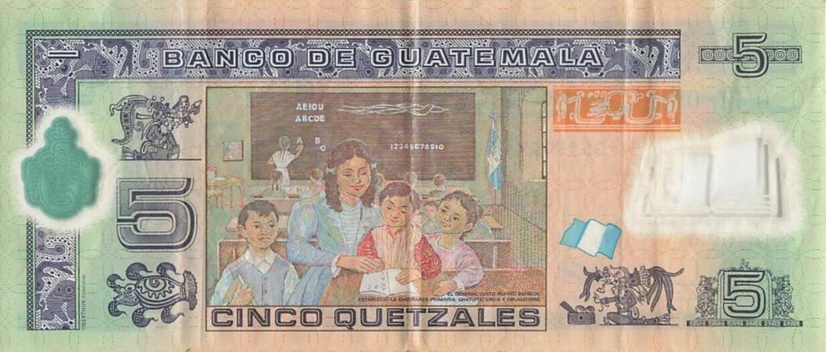 Back of Guatemala p122c: 5 Quetzales from 2012