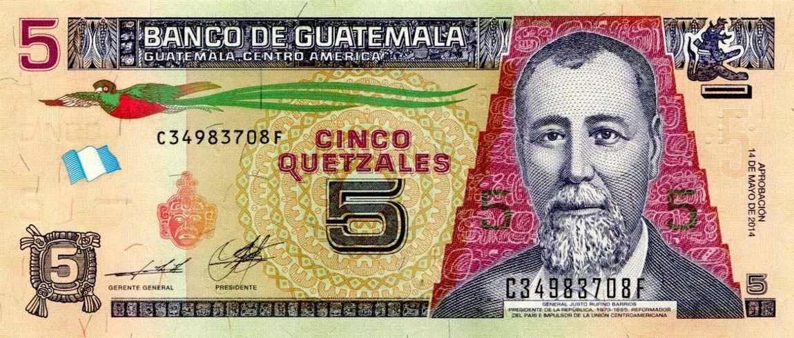 Front of Guatemala p122e: 5 Quetzales from 2014