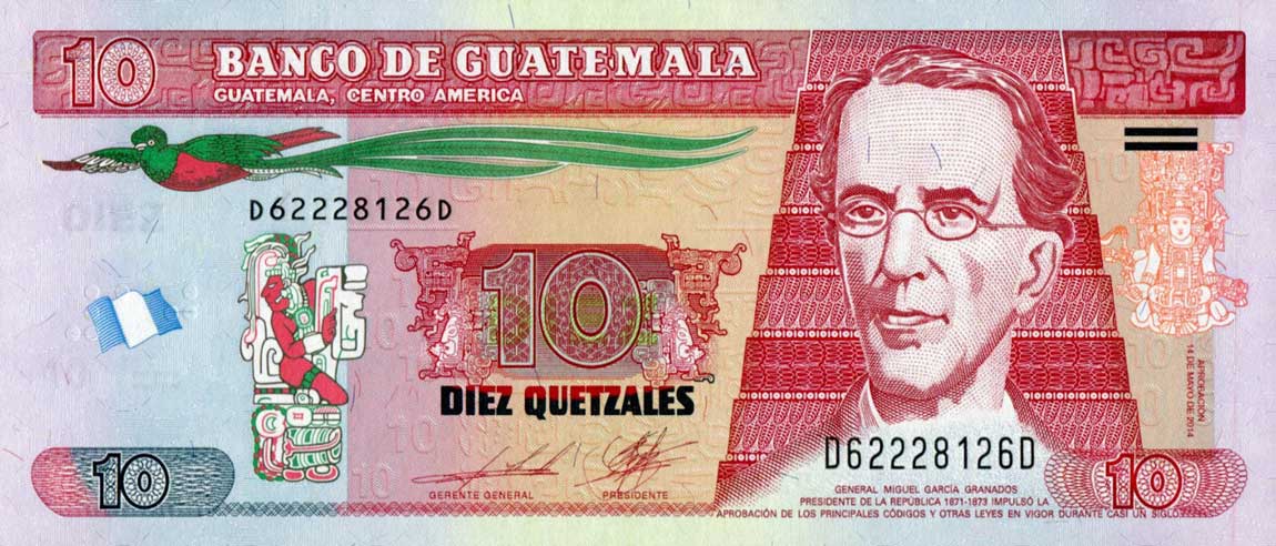 Front of Guatemala p123Ab: 10 Quetzales from 2014