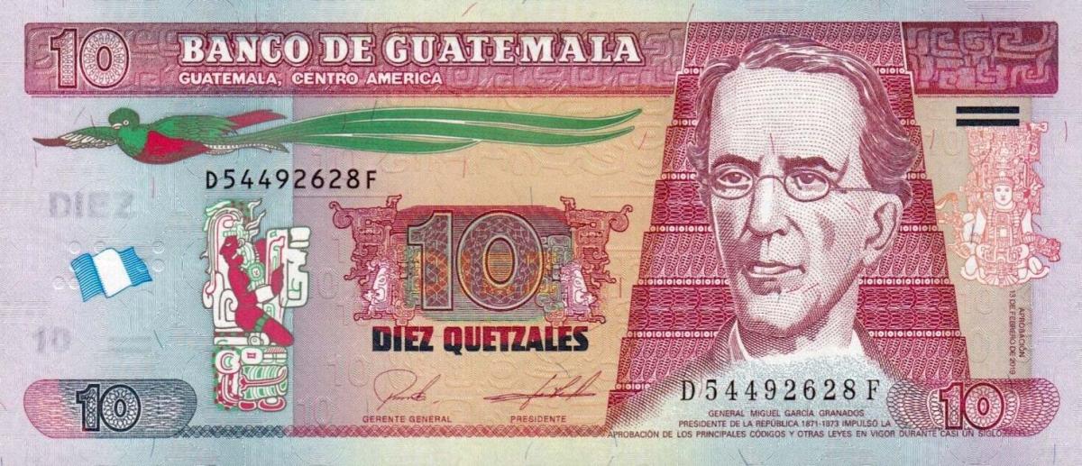 Front of Guatemala p123Ag: 10 Quetzales from 2019