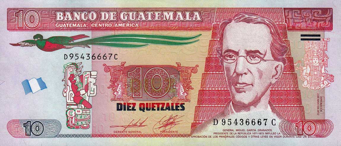 Front of Guatemala p123c: 10 Quetzales from 2012