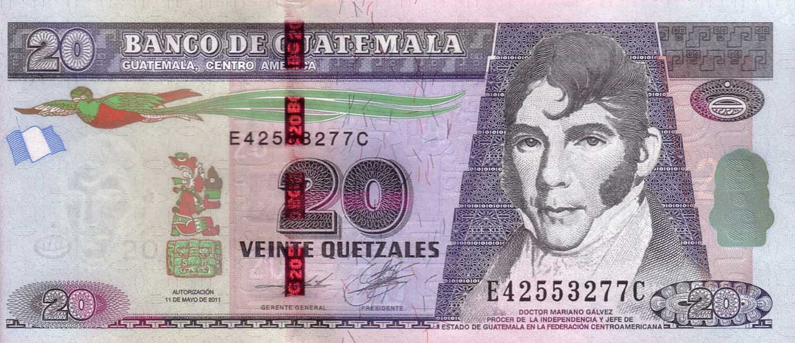 Front of Guatemala p124a: 20 Quetzales from 2011