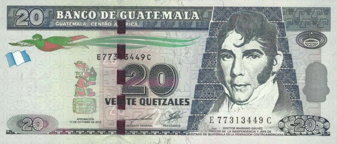 Front of Guatemala p124c: 20 Quetzales from 2012