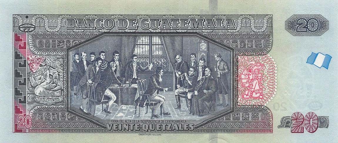 Back of Guatemala p124e: 20 Quetzales from 2015