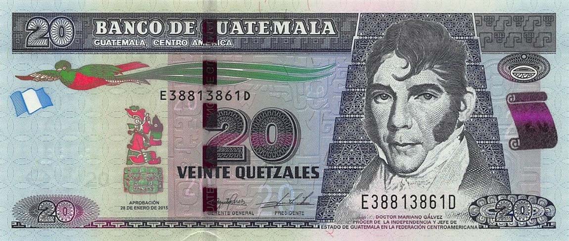 Front of Guatemala p124e: 20 Quetzales from 2015