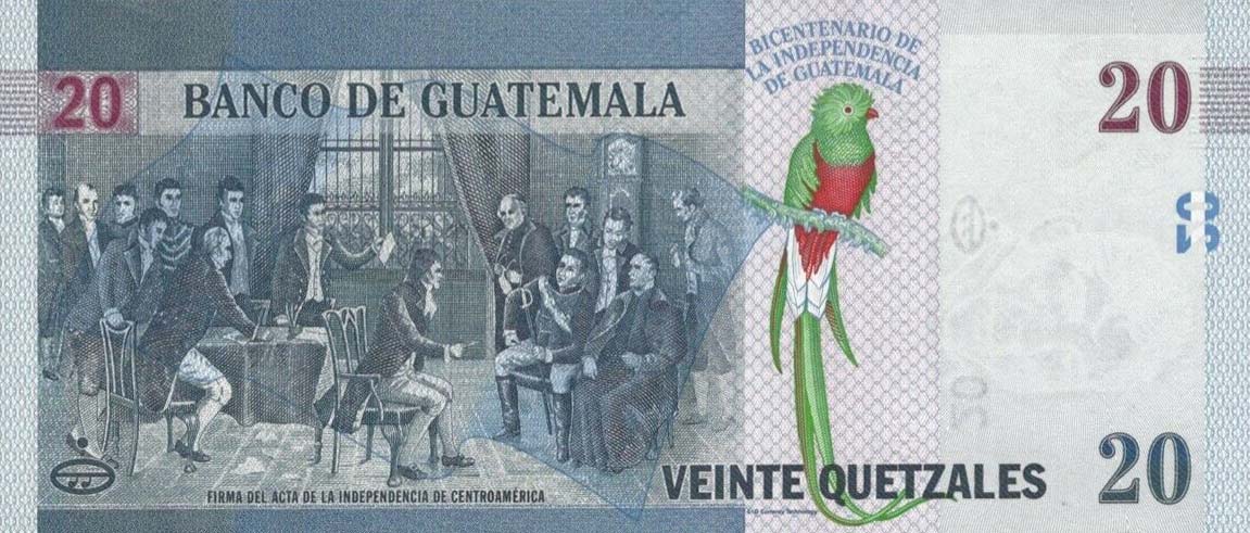 Back of Guatemala p127: 20 Quetzales from 2020