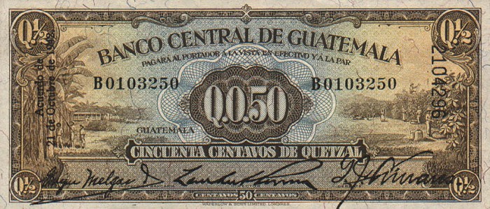 Front of Guatemala p13a: 0.5 Quetzal from 1933