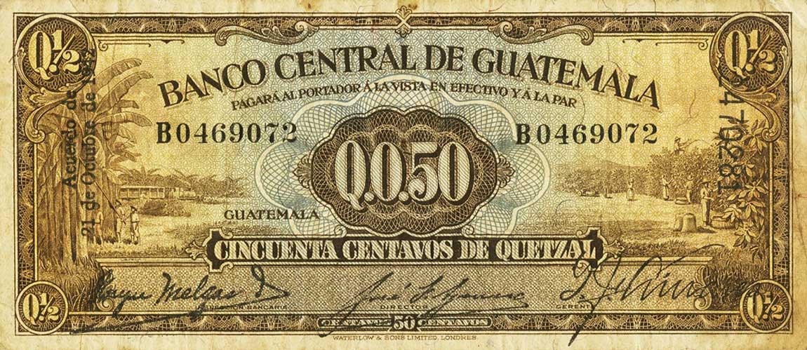 Front of Guatemala p13b: 0.5 Quetzal from 1942