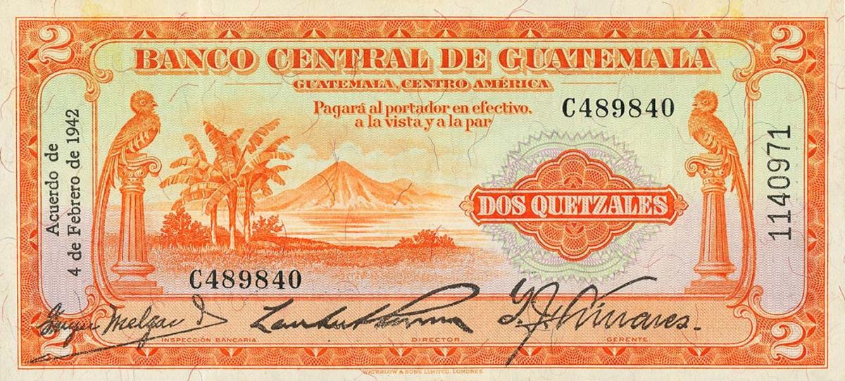 Front of Guatemala p15a: 2 Quetzales from 1936