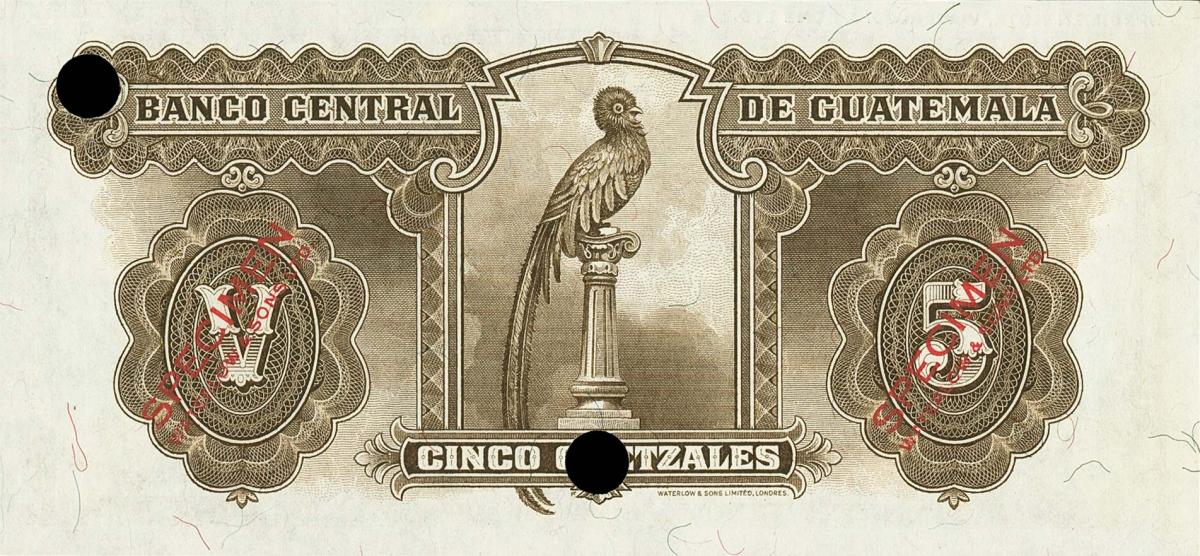 Back of Guatemala p16ct: 5 Quetzales from 1934