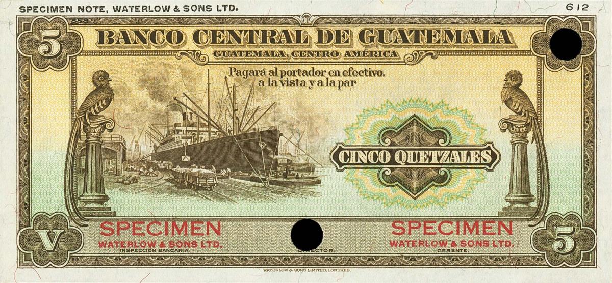 Front of Guatemala p16ct: 5 Quetzales from 1934