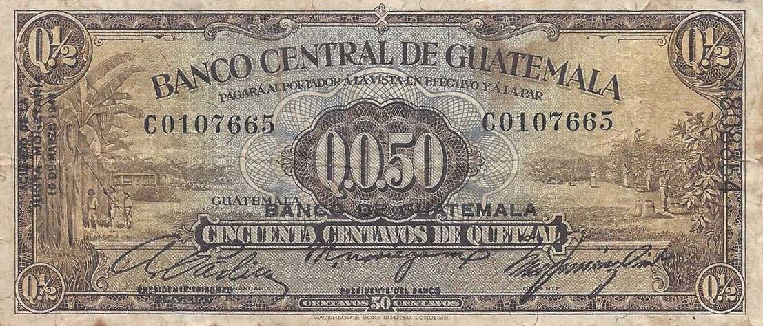 Front of Guatemala p19b: 0.5 Quetzal from 1948