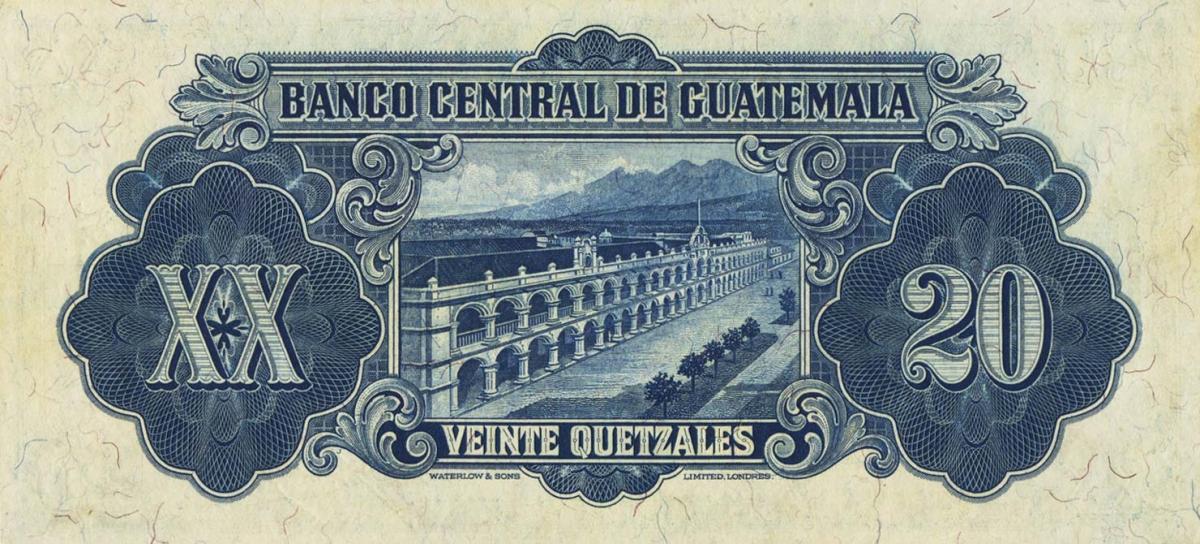 Back of Guatemala p22: 20 Quetzales from 1946