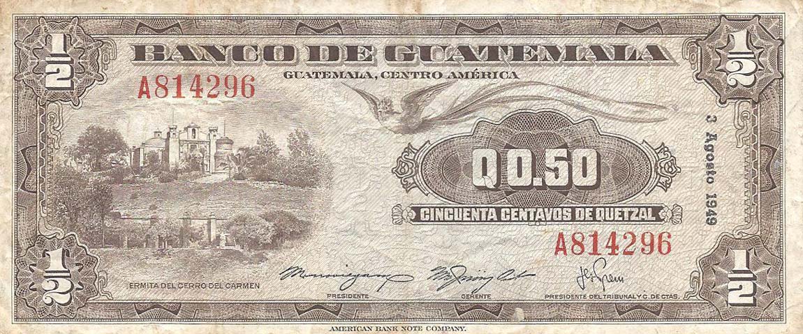 Front of Guatemala p23a: 0.5 Quetzal from 1948