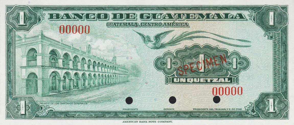 Front of Guatemala p24s: 1 Quetzal from 1948