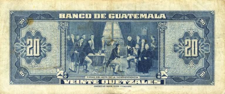 Back of Guatemala p27a: 20 Quetzales from 1948