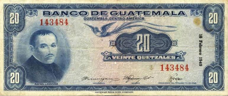 Front of Guatemala p27a: 20 Quetzales from 1948