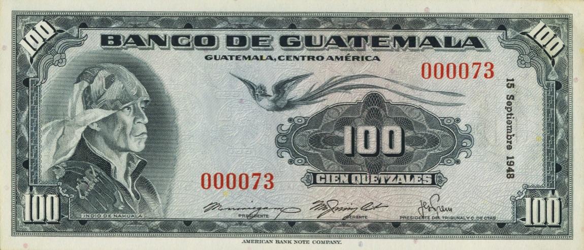 Front of Guatemala p28a: 100 Quetzales from 1948