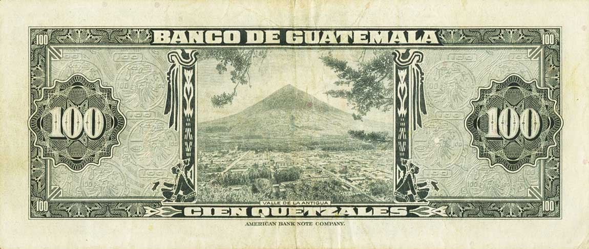 Back of Guatemala p28b: 100 Quetzales from 1949