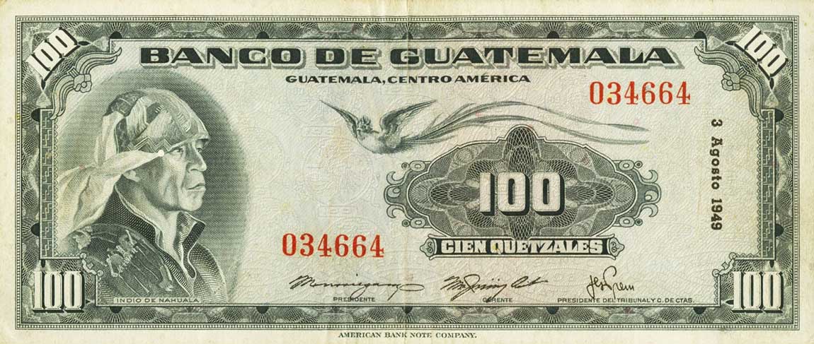 Front of Guatemala p28b: 100 Quetzales from 1949