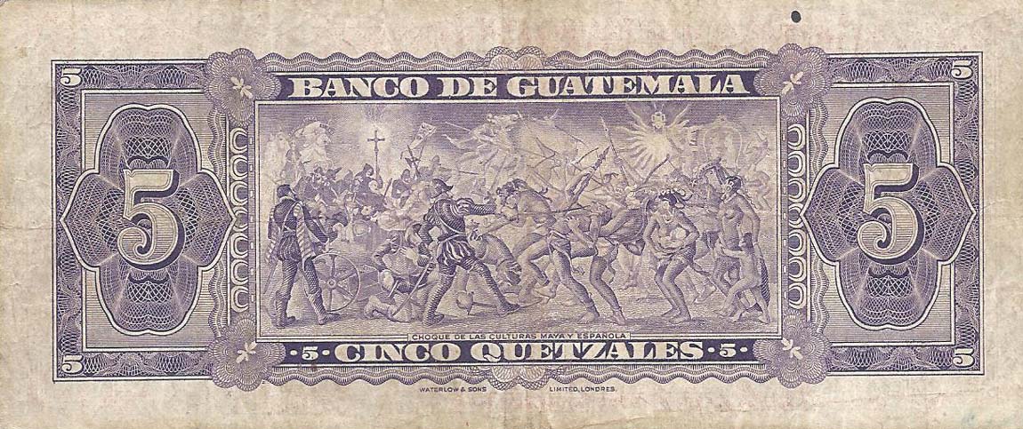 Back of Guatemala p31a: 5 Quetzales from 1955