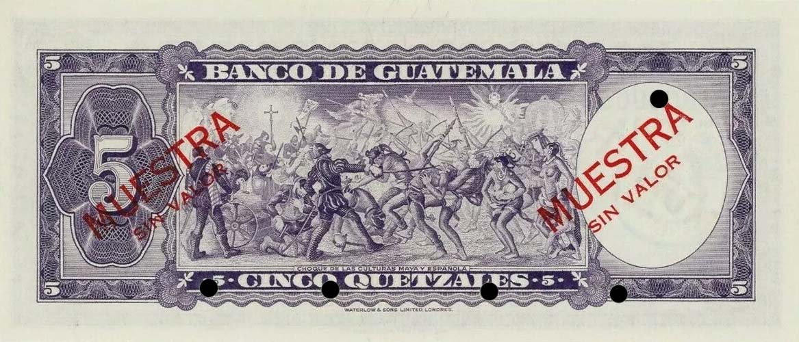 Back of Guatemala p31s: 5 Quetzales from 1955