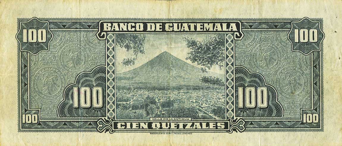 Back of Guatemala p34a: 100 Quetzales from 1955