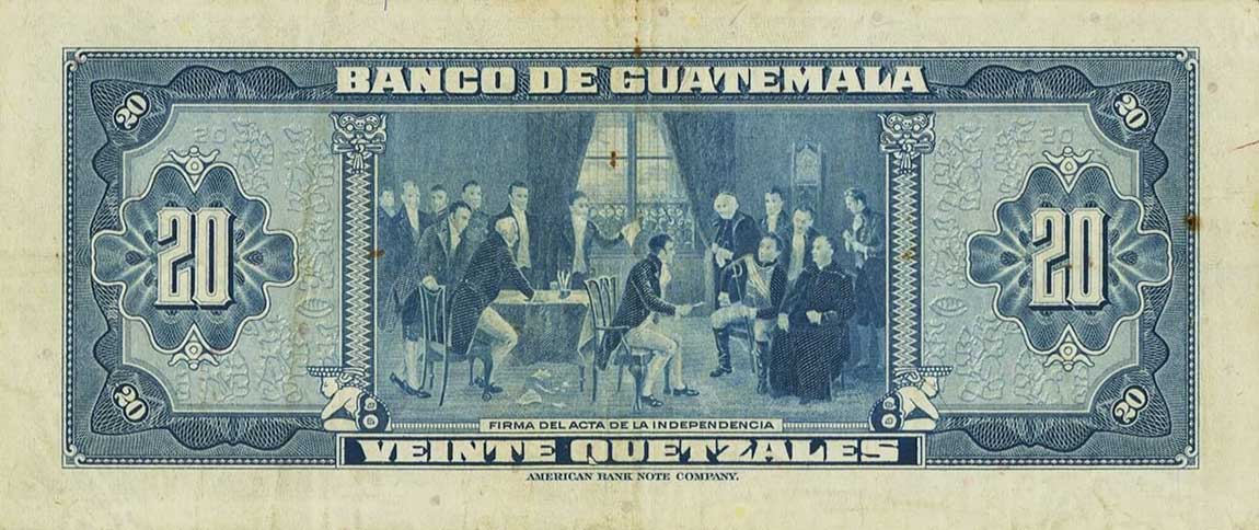 Back of Guatemala p39b: 20 Quetzales from 1964