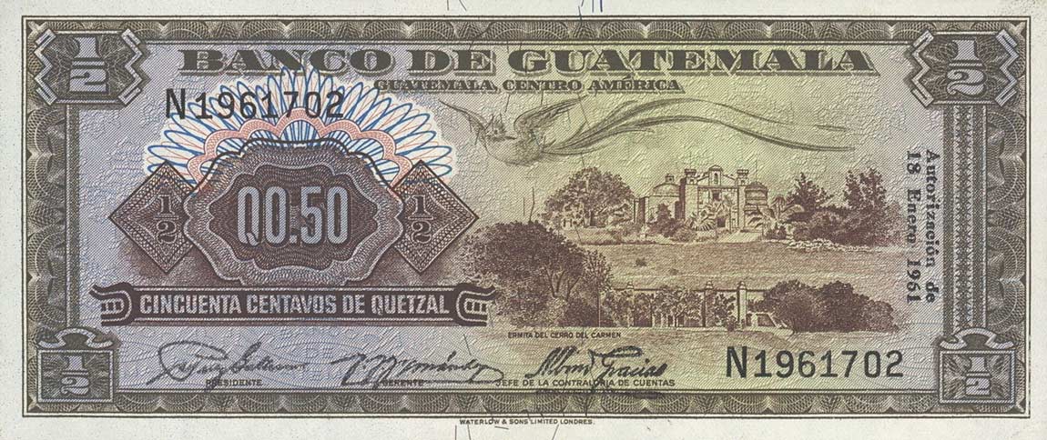 Front of Guatemala p41c: 0.5 Quetzal from 1961