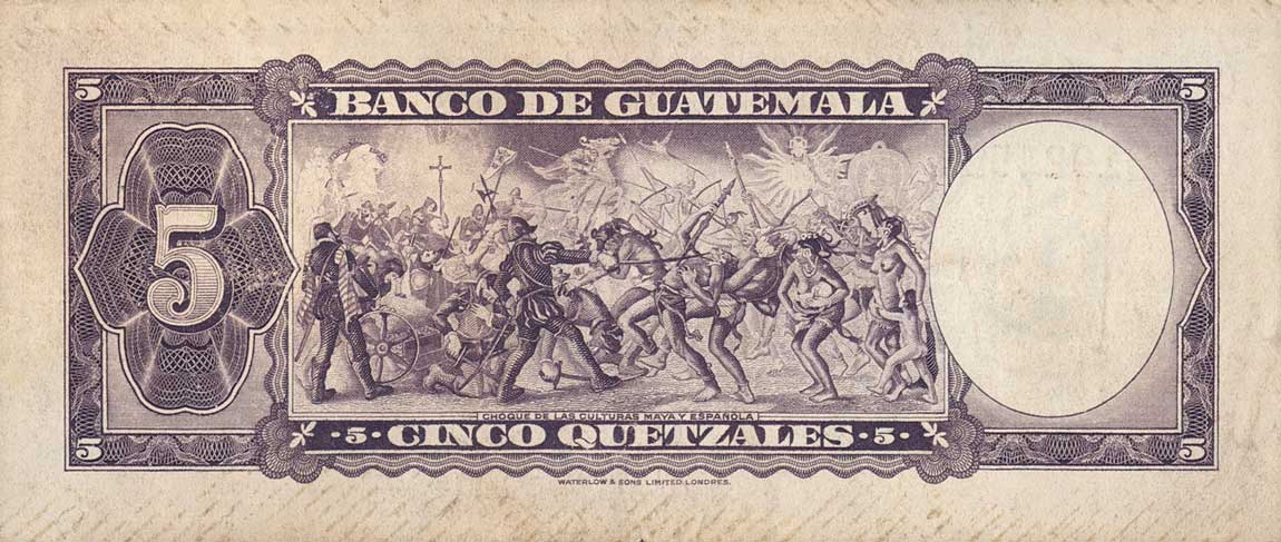 Back of Guatemala p45b: 5 Quetzales from 1960