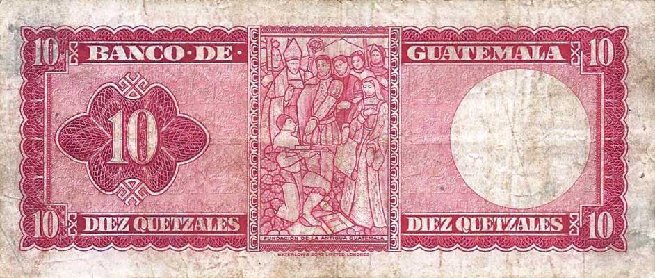 Back of Guatemala p47b: 10 Quetzales from 1960