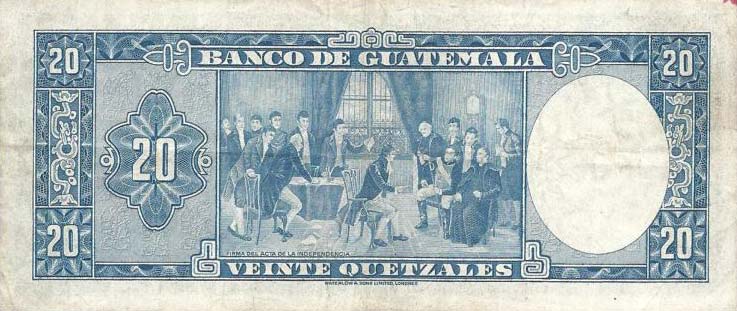 Back of Guatemala p48a: 20 Quetzales from 1960
