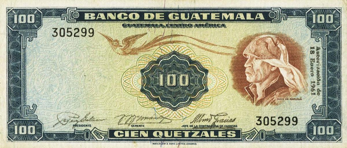 Front of Guatemala p50b: 100 Quetzales from 1961