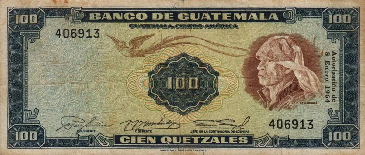 Front of Guatemala p50e: 100 Quetzales from 1964