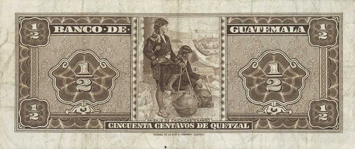 Back of Guatemala p51c: 0.5 Quetzal from 1966