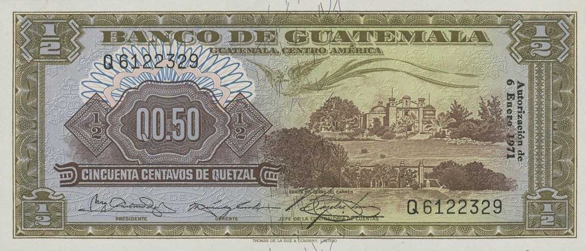 Front of Guatemala p51h: 0.5 Quetzal from 1971