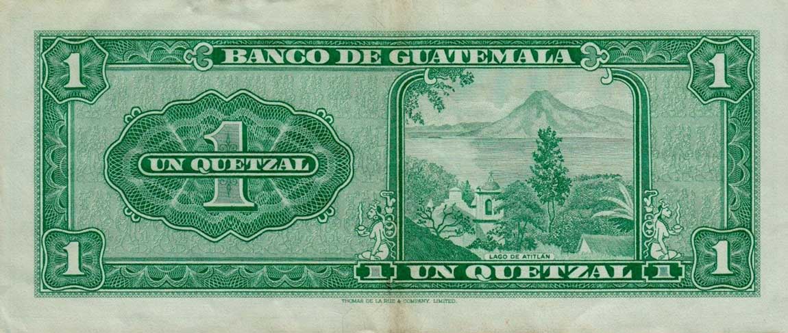 Back of Guatemala p52c: 1 Quetzal from 1966