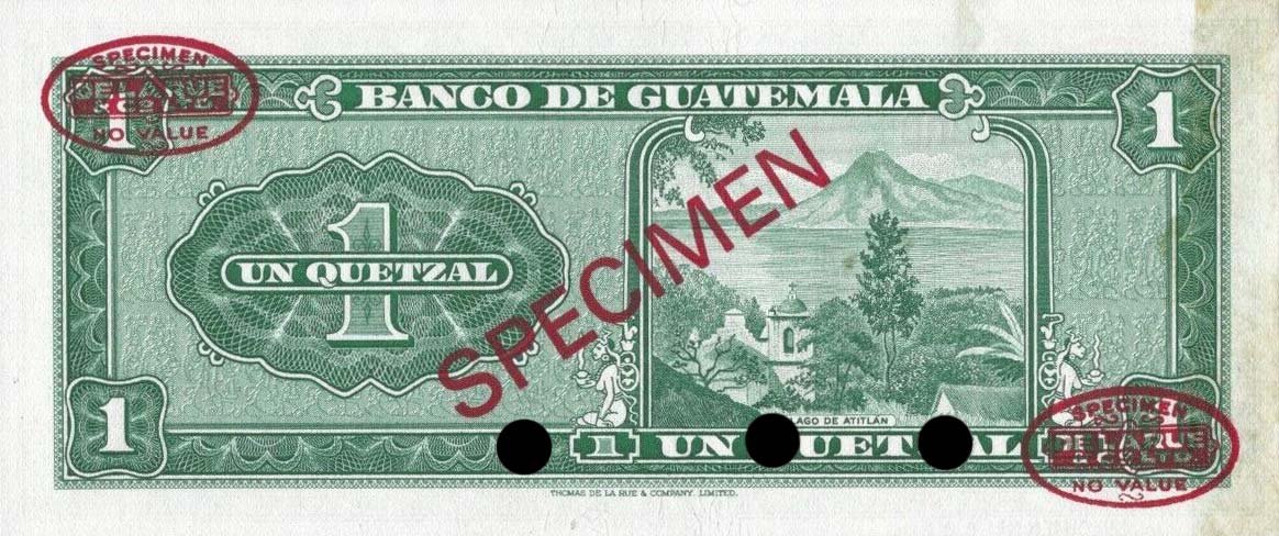 Back of Guatemala p52s: 1 Quetzal from 1964