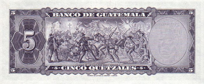 Back of Guatemala p53a: 5 Quetzales from 1964