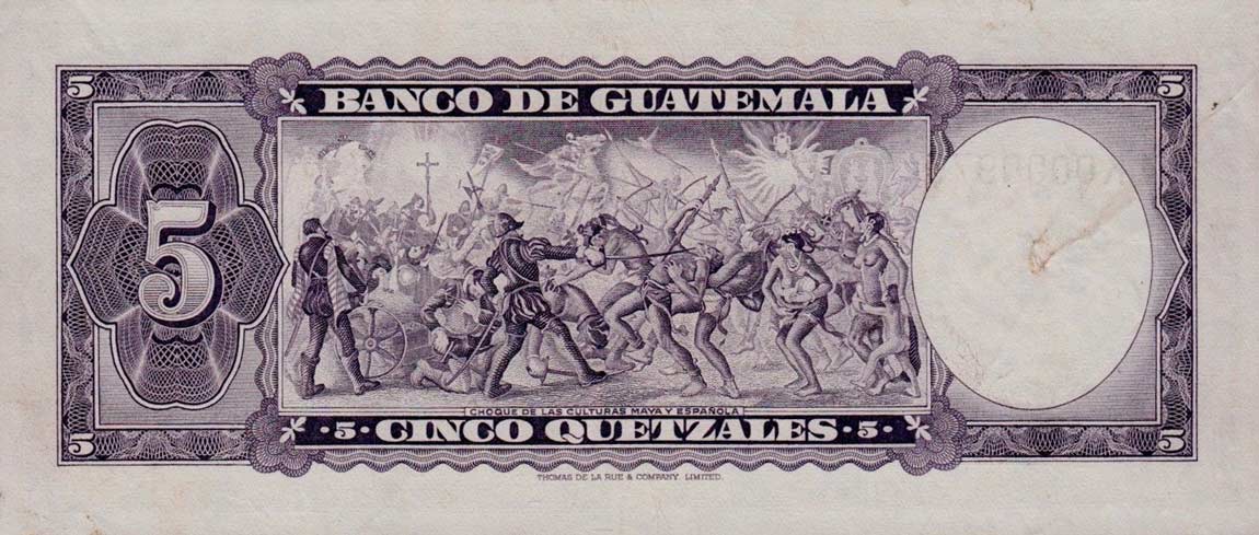 Back of Guatemala p53d: 5 Quetzales from 1967